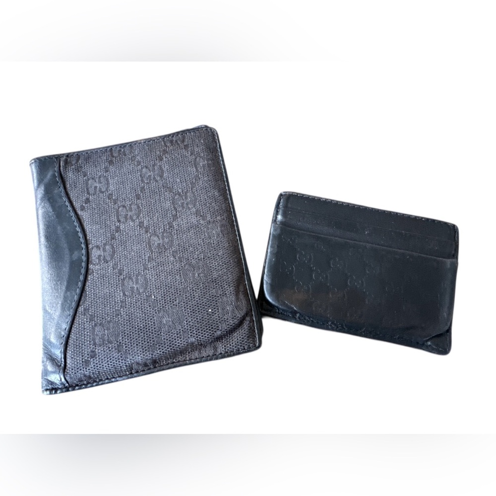 Gucci Black Monogram Card Holder & Wallet Set REHAB AS IS Great For Teens! - Picture 1 of 3